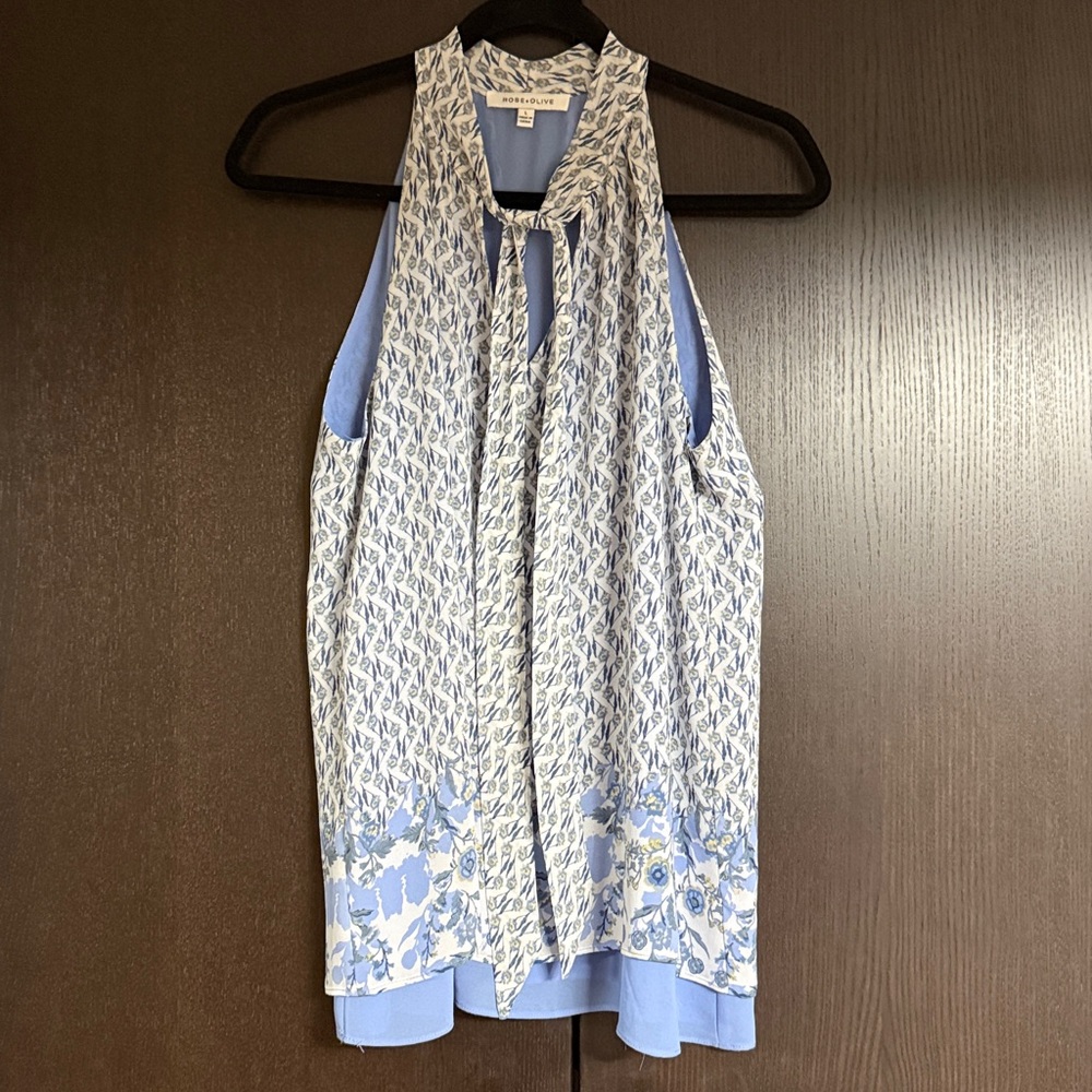 Rose & Olive Light Blue Floral Blouse